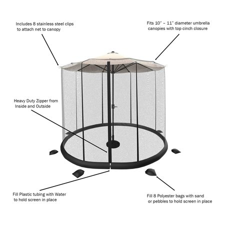 Pure Garden Patio Umbrella Mosquito Net-Bug Screen for 10-11' Patio Table Umbrellas & Furniture 50-LG1205